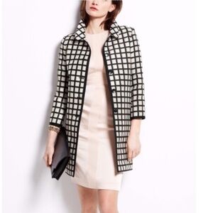 Ann Taylor Windowpane Jacquard Topper Jacket Coat White Black Size S